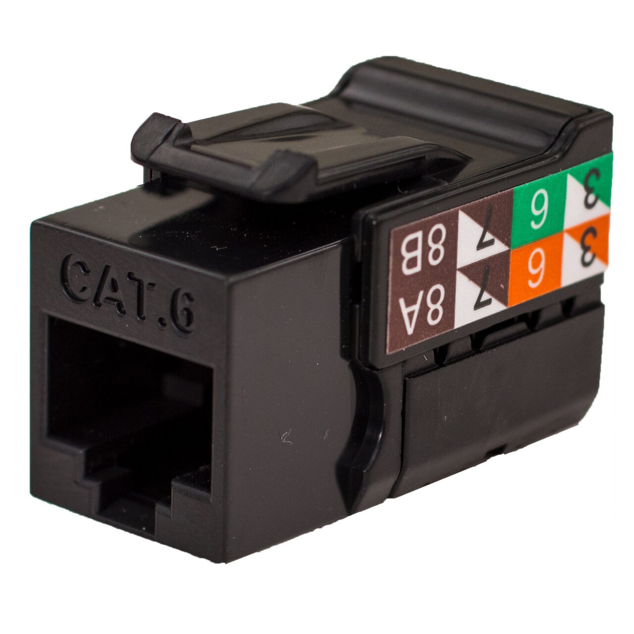 352-V2713/BK Vertical Cable CAT6 Data Grade Keystone Jack 90° 8x8 Conductors - Black