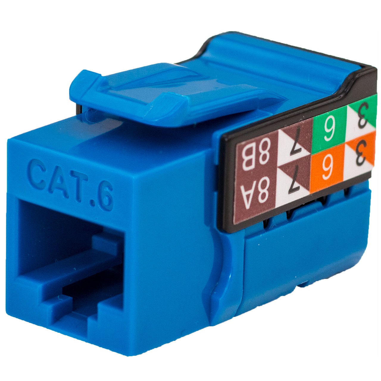 352-V2714/BL Vertical Cable CAT6 Data Grade Keystone Jack 90° 8x8 Conductors - Blue