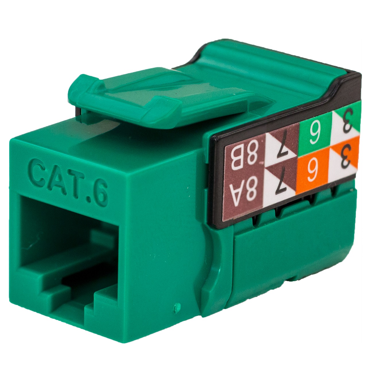 352-V2715/GR Vertical Cable CAT6 Data Grade Keystone Jack 90° 8x8 Conductors - Green