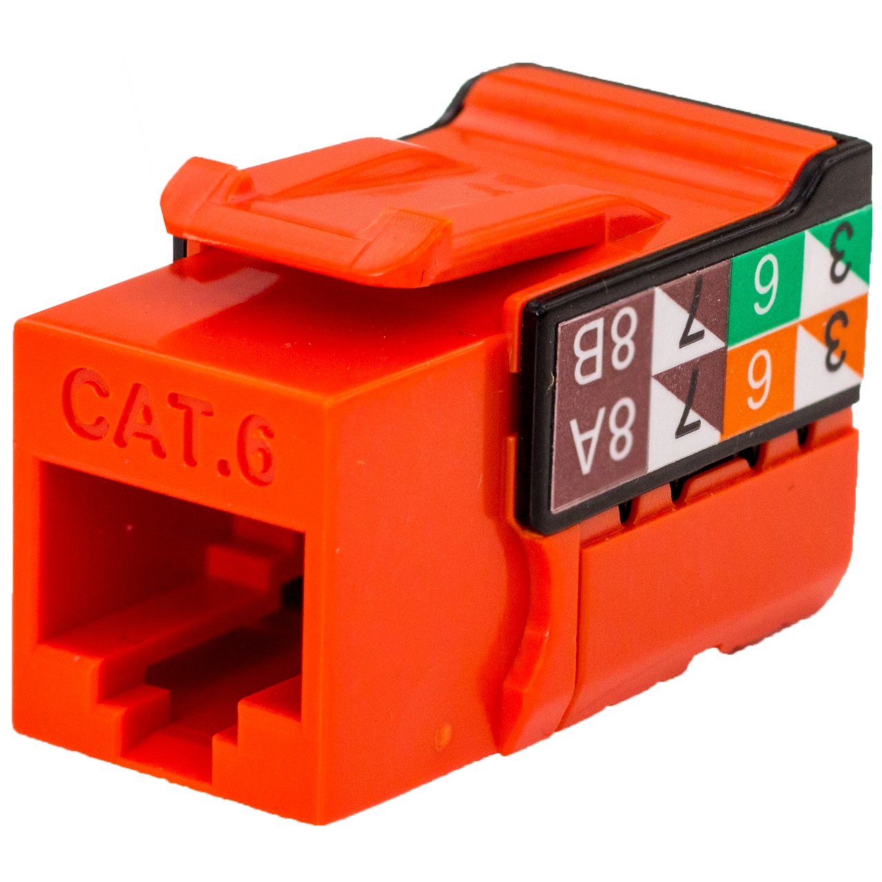 352-V2718/OR Vertical Cable CAT6 Data Grade Keystone Jack 90° 8x8 Conductors - Orange
