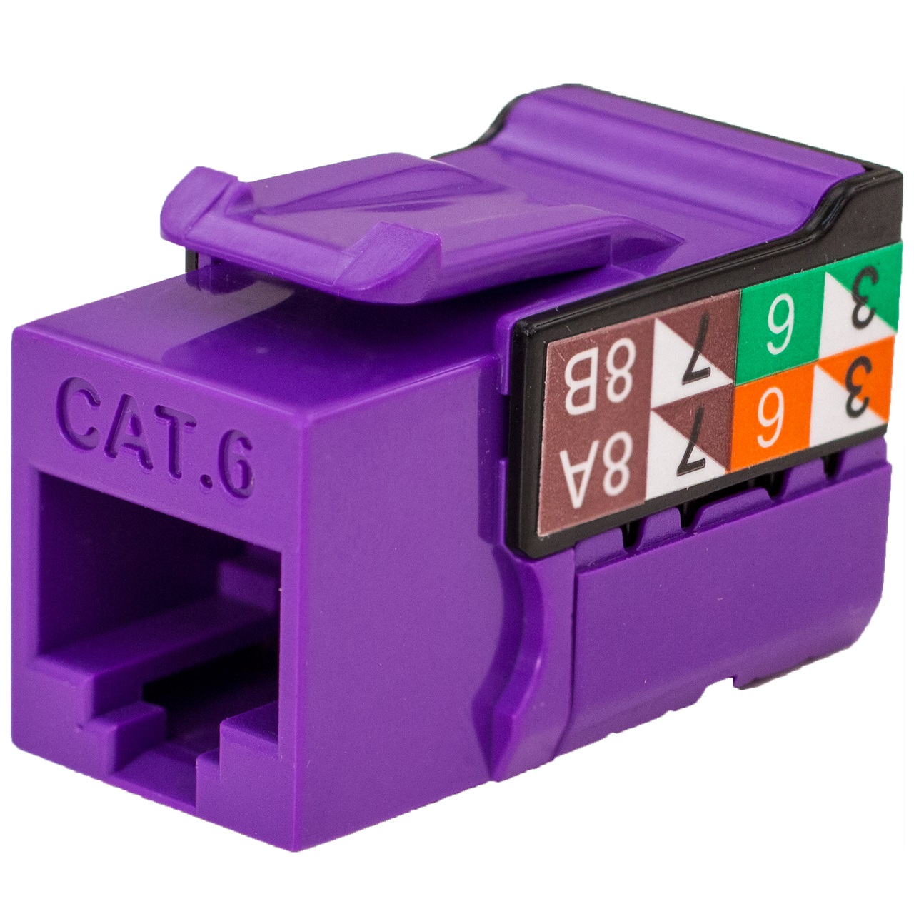 352-V2719/PR Vertical Cable CAT6 Data Grade Keystone Jack 90° 8x8 Conductors - Purple