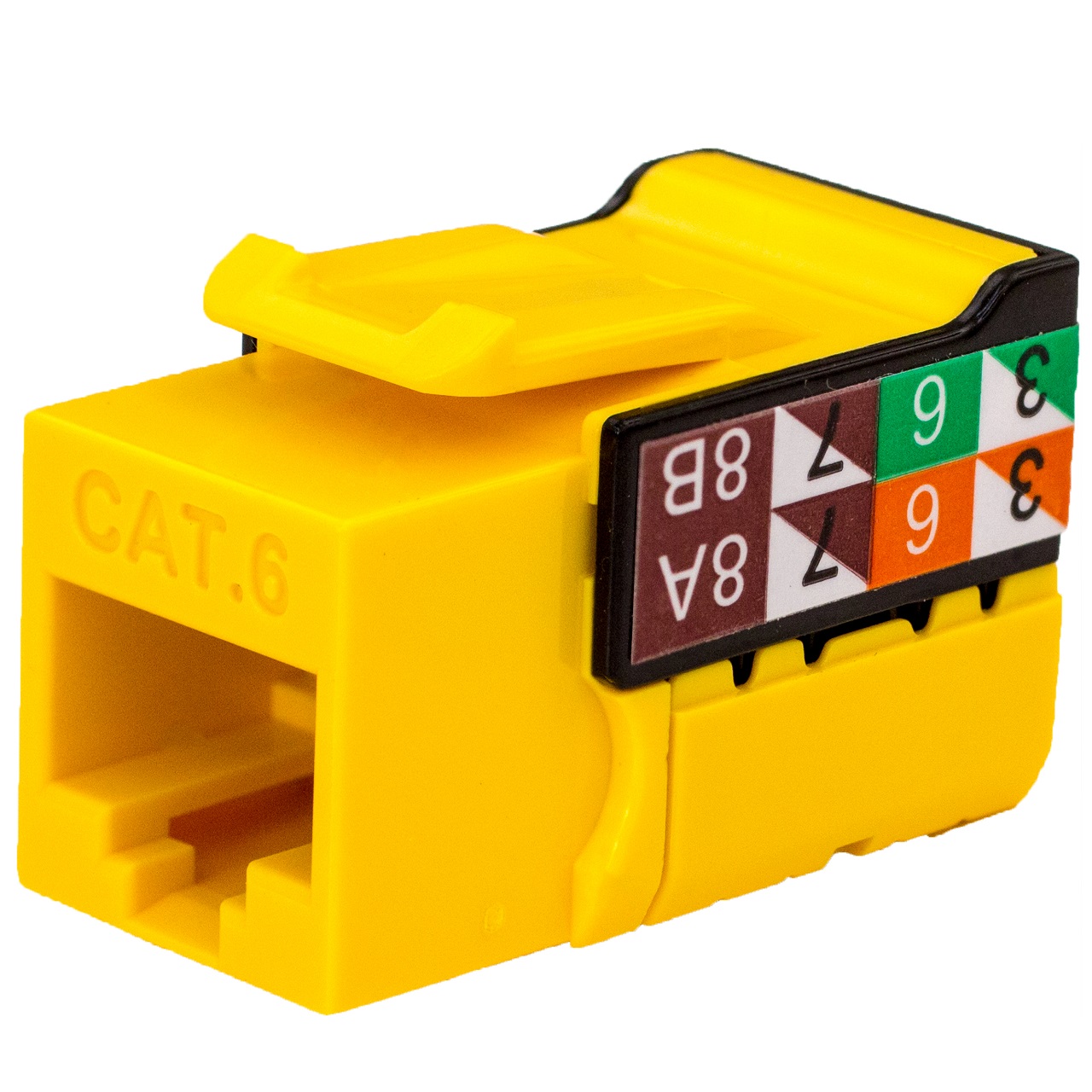 352-V2722/YL Vertical Cable CAT6 Data Grade Keystone Jack 90° 8x8 Conductors - Yellow