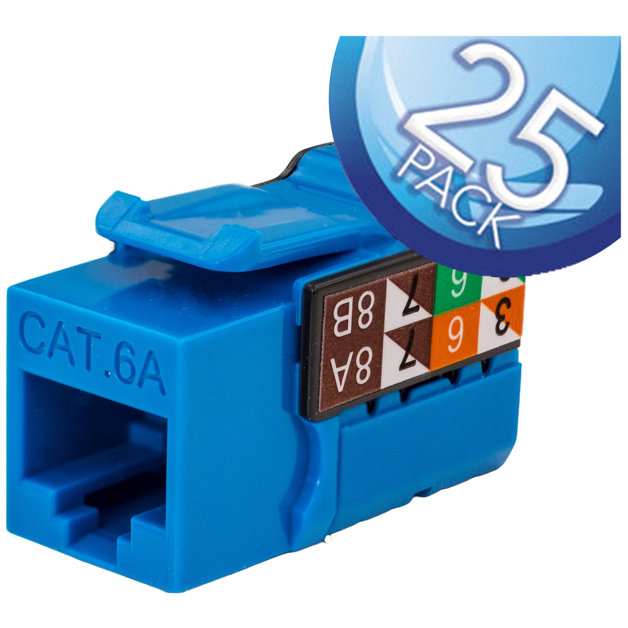 353-V2803/BL/25 Vertical cable 353 Series CAT6A V-Max Keystone Jacks - 25 Pack - Blue