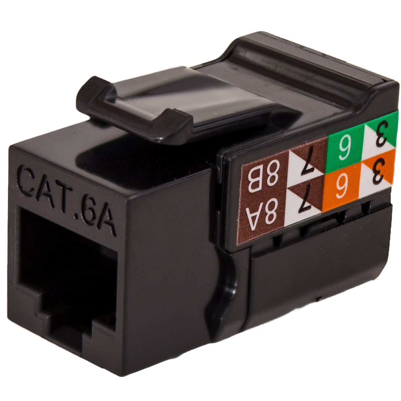 353-V2813/C6ABK Vertical Cable CAT6A Data Grade Keystone U-Jack 90Â° 8x8 Conductors - Black