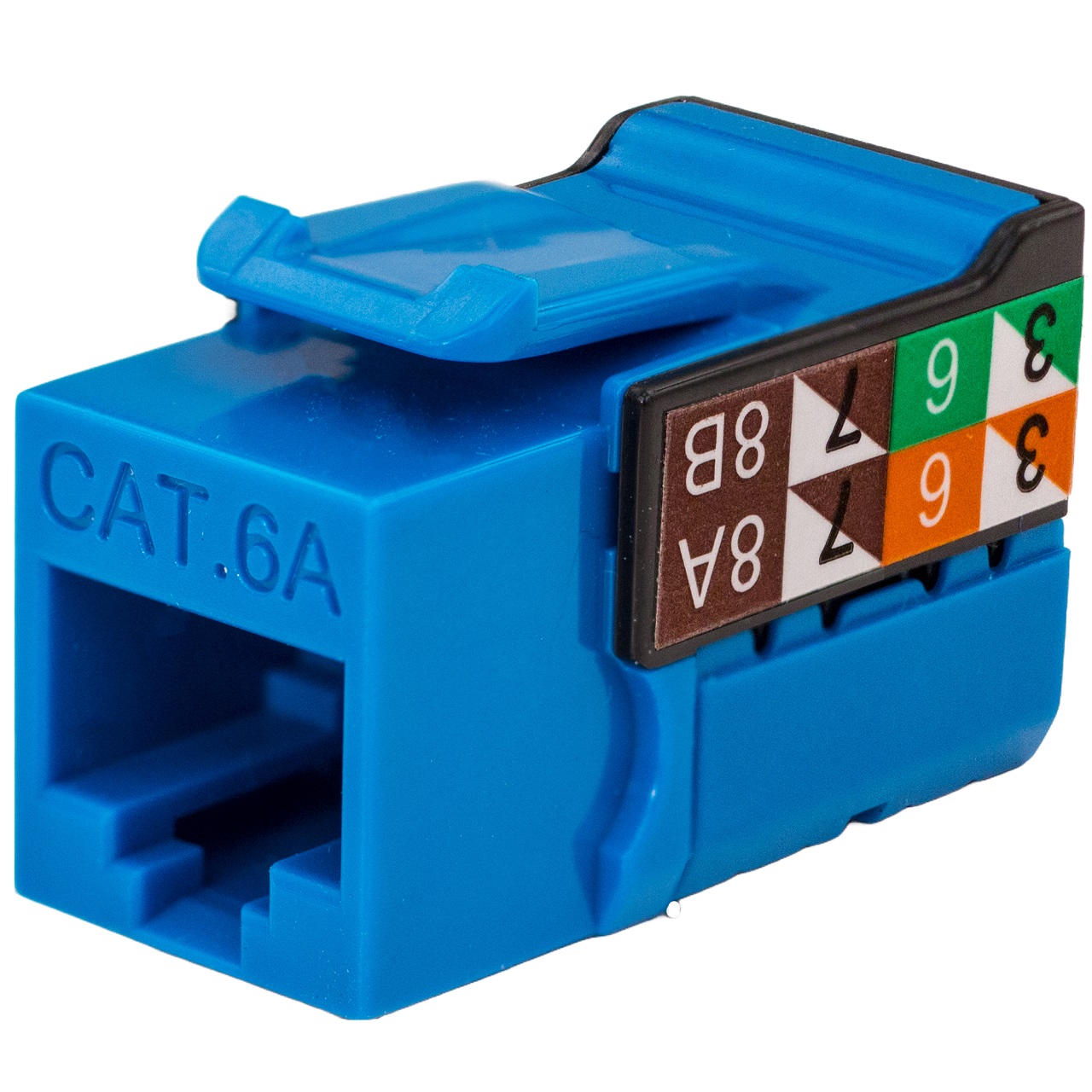353-V2814/C6ABL Vertical Cable CAT6A Data Grade Keystone U-Jack 90Â° 8x8 Conductors - Blue