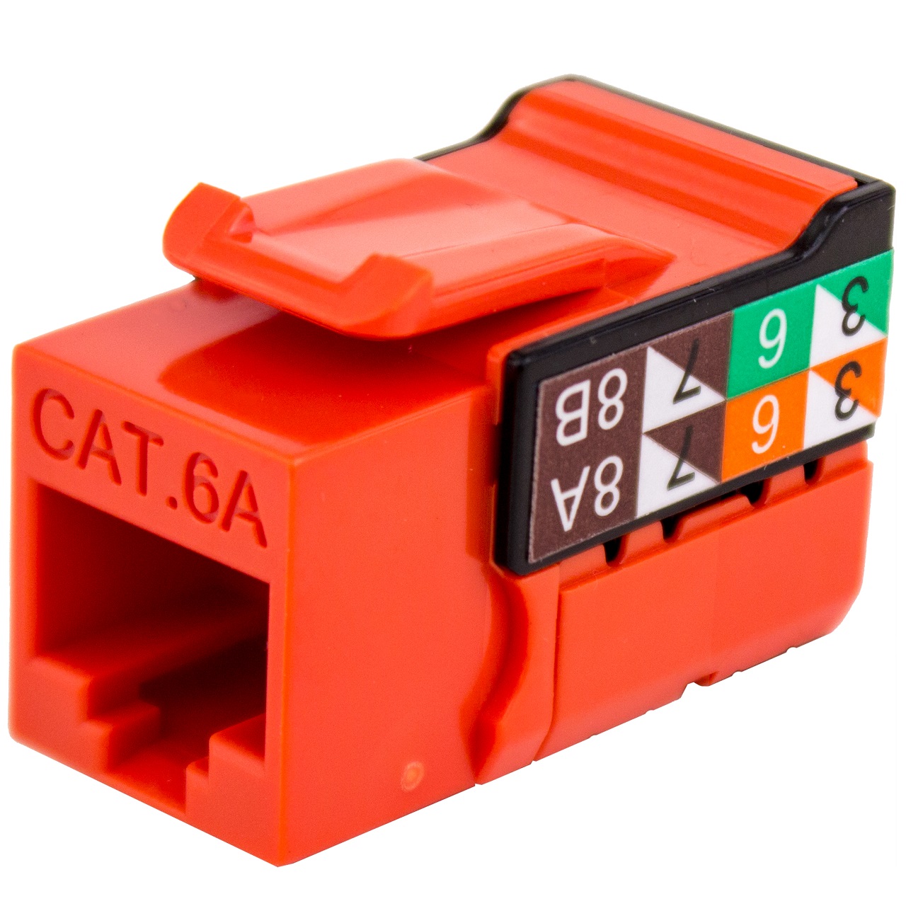 353-V2818/C6AOR Vertical Cable CAT6A Data Grade Keystone U-Jack 90Â° 8x8 Conductors - Orange