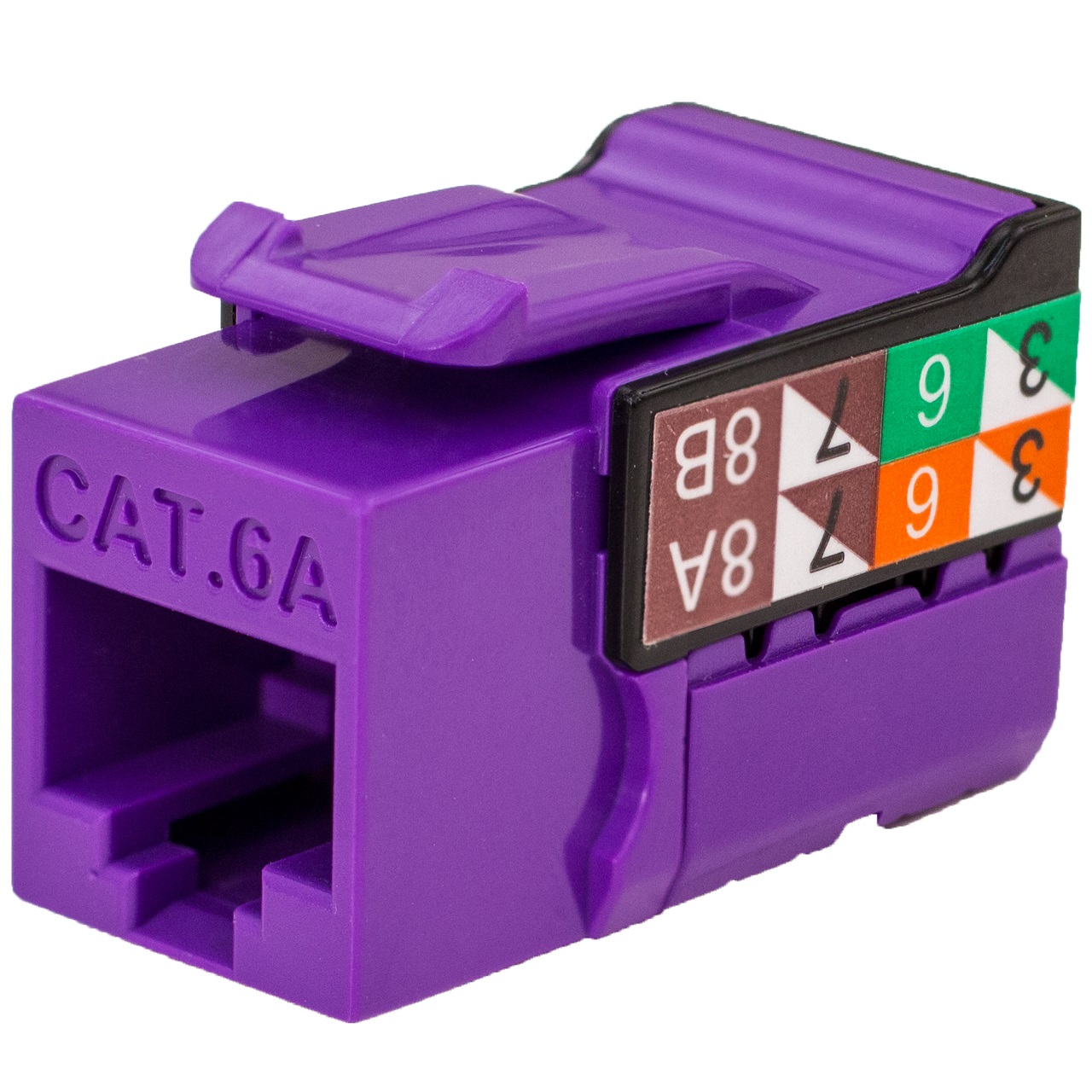 353-V2819/C6APR Vertical Cable CAT6A Data Grade Keystone U-Jack 90Â° 8x8 Conductors - Purple