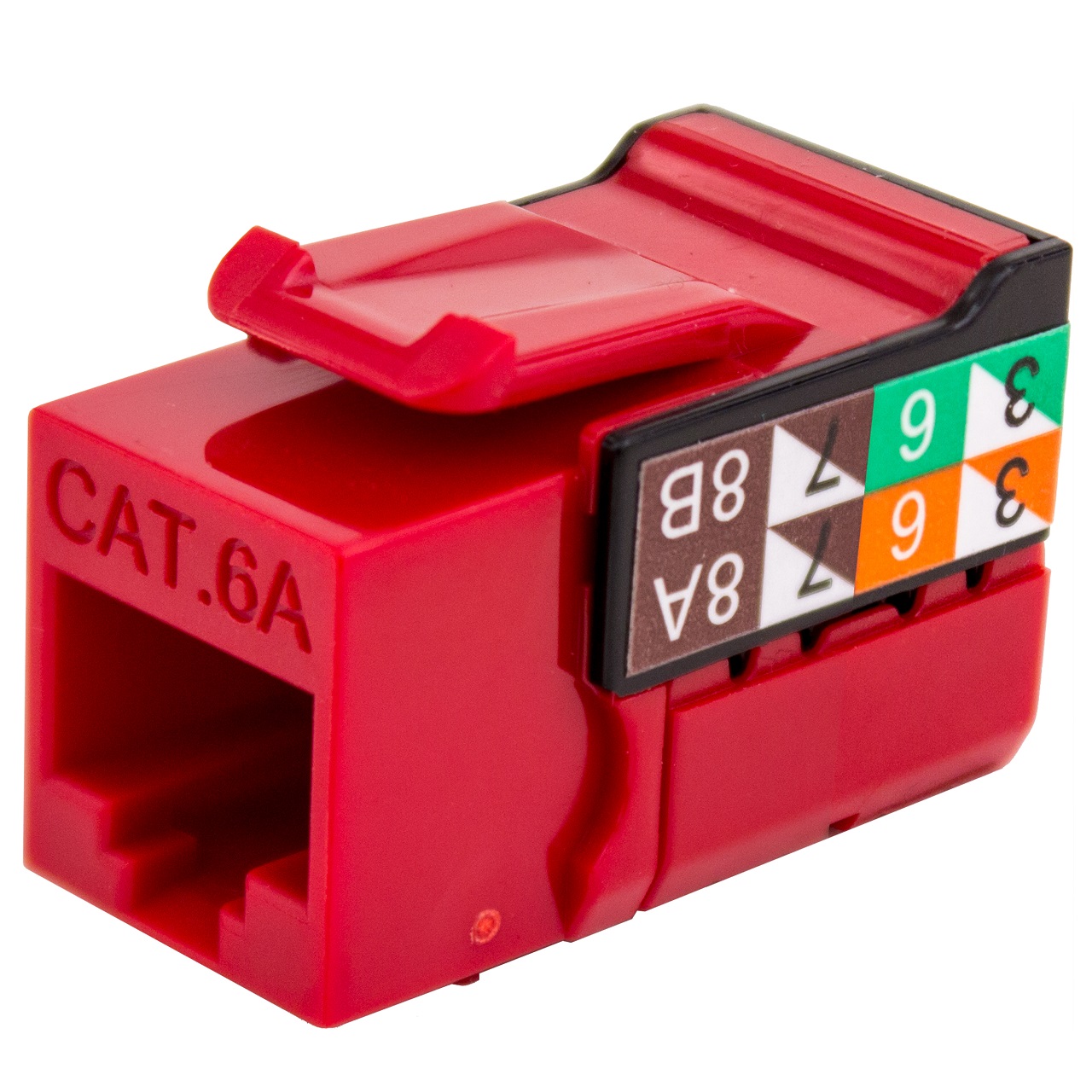 353-V2820/C6ARD Vertical Cable CAT6A Data Grade Keystone U-Jack 90Â° 8x8 Conductors - Red