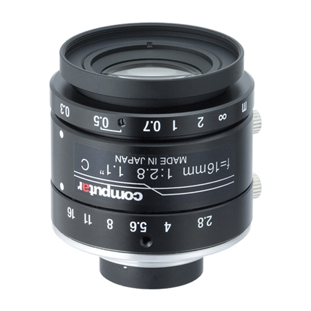 V1628-MPY Computar 1.1" C-Mount 16mm F/2.8 12 Mega-Pixel Ultra Low Distortion Manual Iris Lens