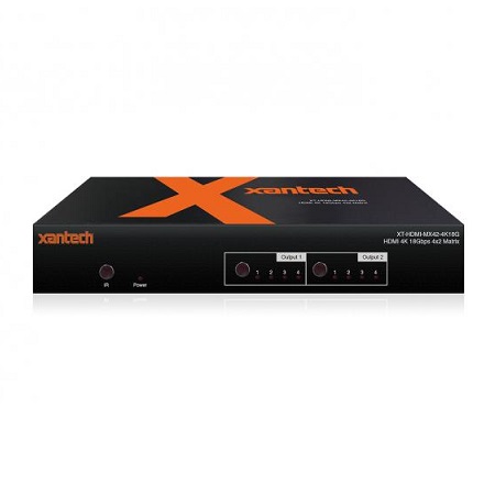 XT-HDMI-MX42-4K18G Xantech HDMI 2.0 4x2 Matrix with Audio Breakout and EDID Management