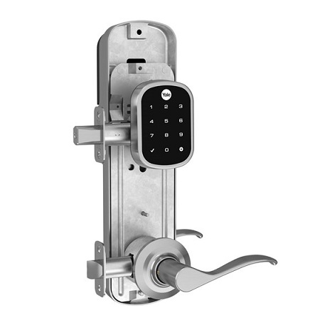 YRC256-NR-NW-5-619 Yale Touchscreen Interconnected Standalone Lockset with Norwood Lever and 5 1/2" Center to Center Borehole - Satin Nickel