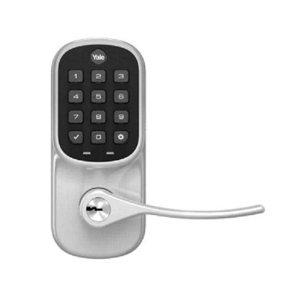 YRL216-ZW2-619 Alarm.com Yale Residential Push Button Lever Lock - Satin Nickel