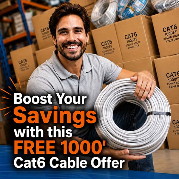 Boost Your Savings with this FREE Cat6 Cable Offer - Buy 4 Boxes of 1000 ft Cat6 Network Cable & Get 1 Box of 1000 ft Cat6 Network Cable for FREE Plus Get Free Shipping!