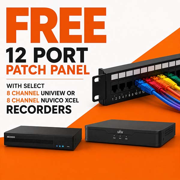 DWG Exclusive - FREE 12 Port Patch Panel with Select 8 Channel Uniview or 8 Channel Nuvico Xcel Recorders